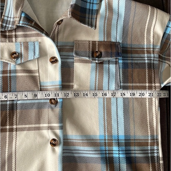 Women's Plaid Cream Brown  & Blue Button Down Shacket Size XL - Picture 6 of 11